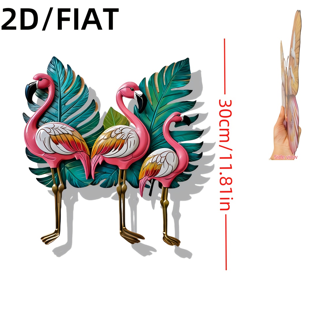 E-shop 2D Flache, 1 Stück Flamingo Outdoor Wanddekoration - Bohemian Style 2D Flache Druck, Lebendige Pink & Orange Flamingo mit Grünen Blättern,