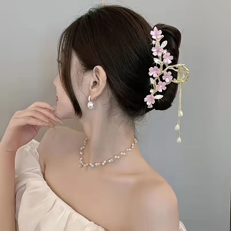 1pc stylish flower hairpin large pearl leaf - Temu Mauritius display picture 1
