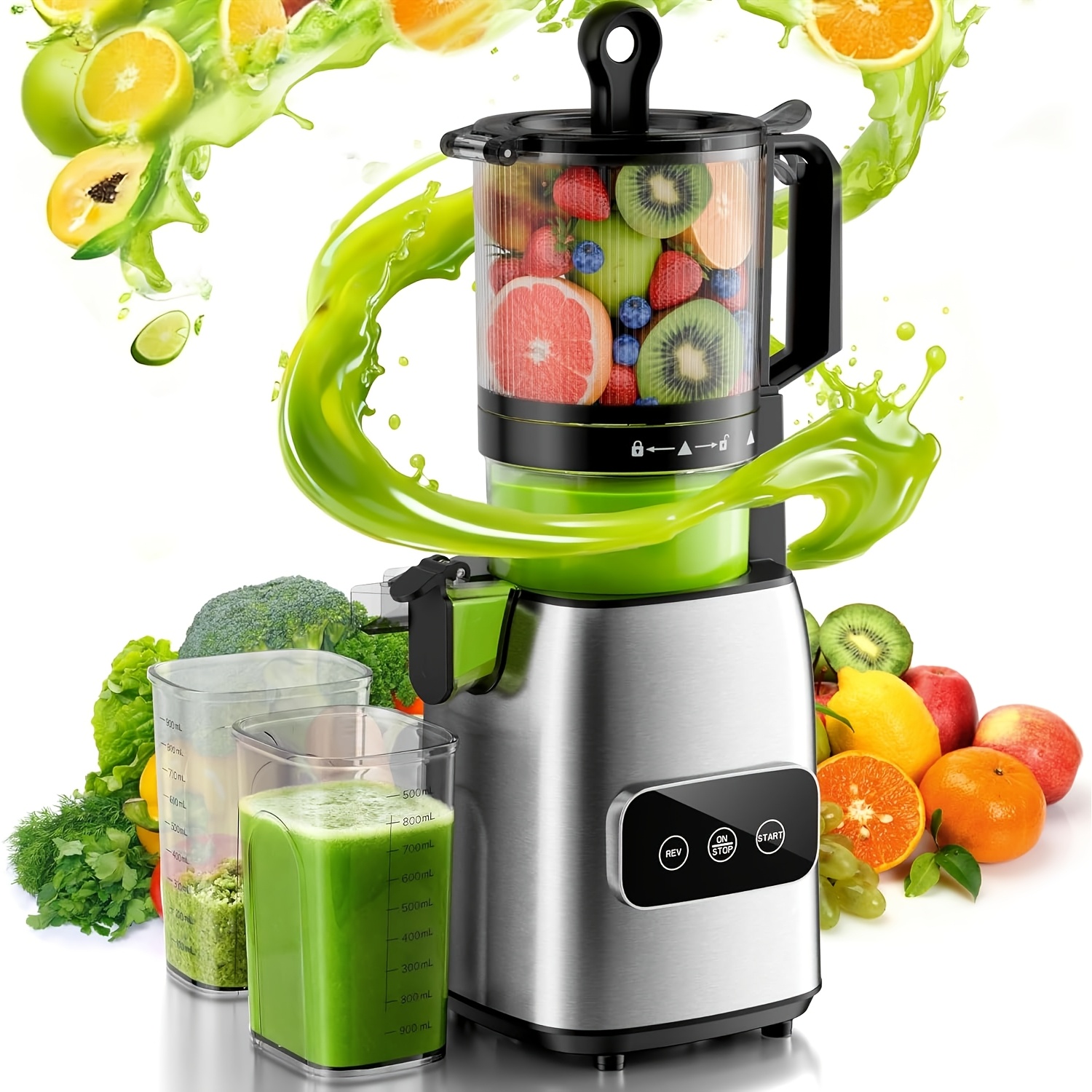Cold Press Juicer, Large Feed Chute Juice With Slow Masticating Juicer For Whole Vegetables & Fruits, Easy Assemble & Cleaning