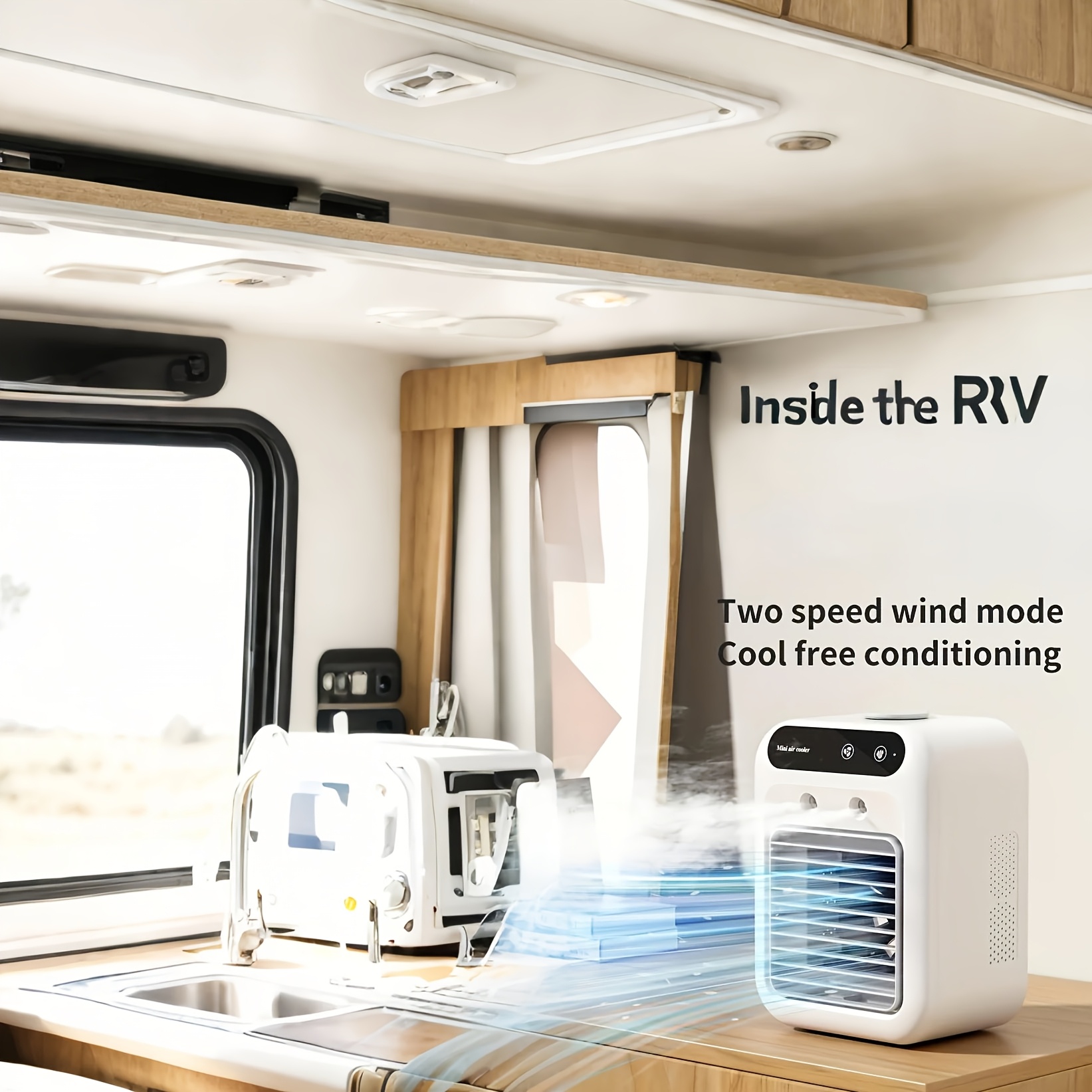Portable RV Air Conditioner et Cooler - Mini ventilateur de climatisation rechargeable par USB - Dispositif de refroidissement de bureau portable - Mini refroidissement portable rechargeable par USB sans fil - Faible tension, fonctionnement silencieux, adapté pour dortoir, maison, bureau et voyage