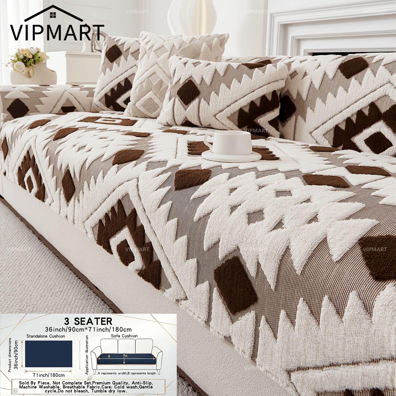 TEMU 1pc Premium Sofa Cover - Pet Friendly Anti-slip Couch Protector | Quilted Jacquard Diamond Pattern | Machine Washable | Fits 1/2/3/4 Seater And