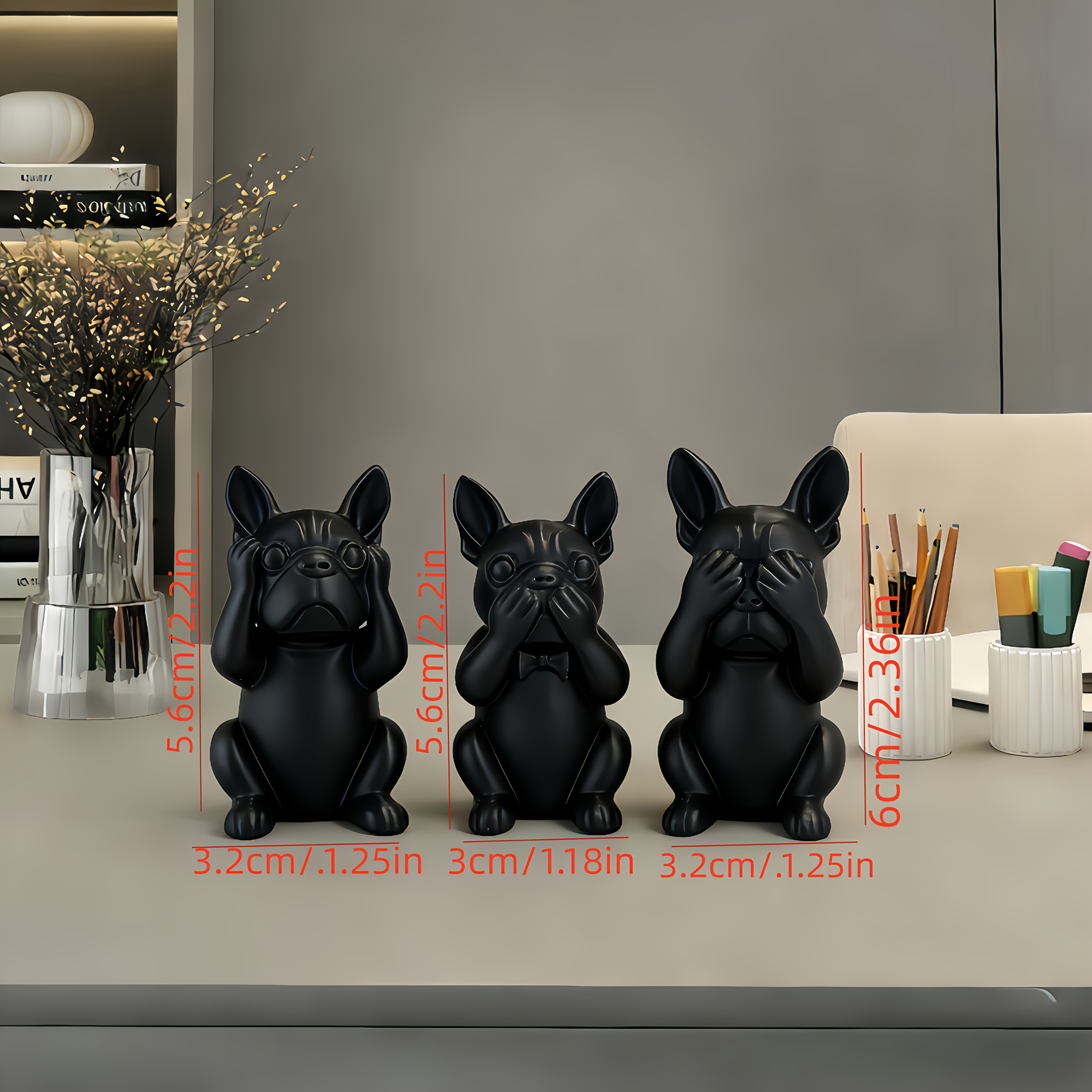 Image of 3pcs Set-french Bulldog Statue, 3 Without Evil, Nordic Minimalist Sculpture, Living Room Shelf And Table Home Decoration, Perfect Gift For Dog Lovers/valentine's Day/christmas