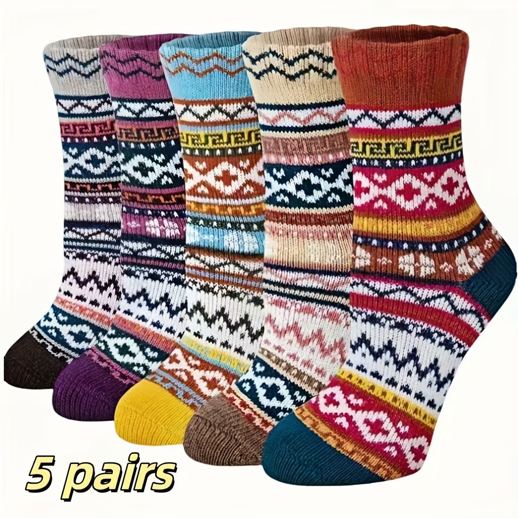 E-shop 5/3 Paar Herren- und Damen-Wollsocken, dick, farbig, warm, mittellang für Herbst und Winter