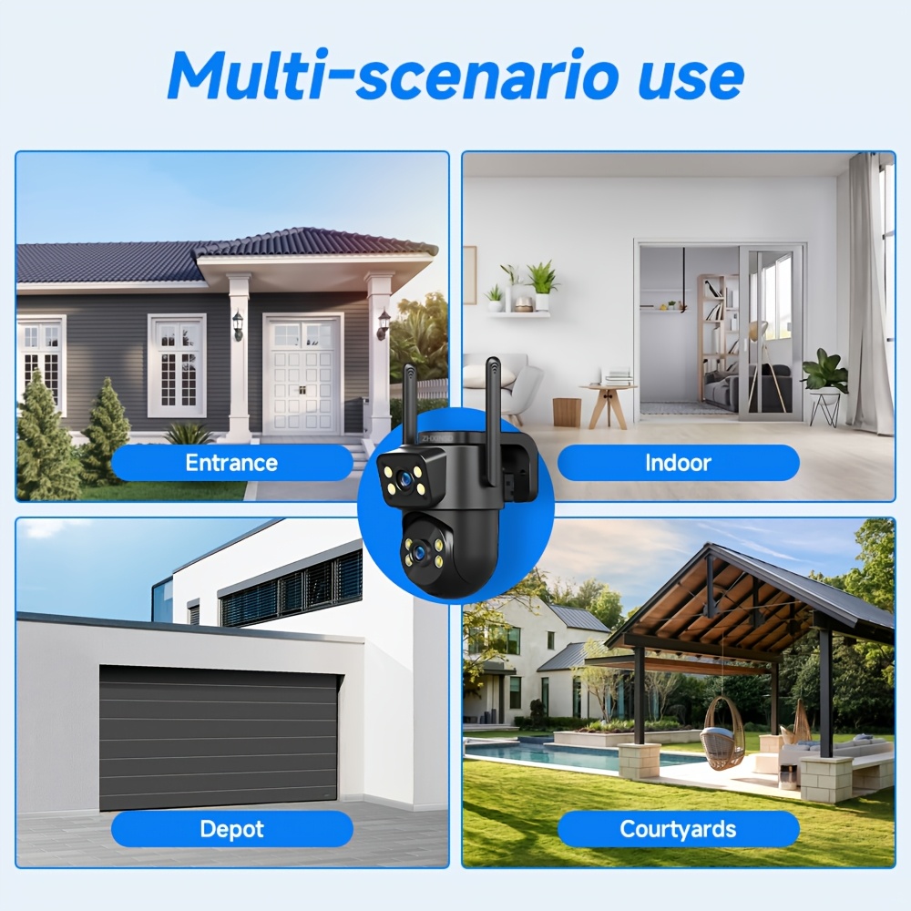 1080P Wireless Outdoor Security Camera, Dual Lens, Color Night Vision, App Control, USB Charging, Pan-Tilt, Motion Detection, Two-Way Audio, No Battery, 2.4G/5G WiFi Camera, Easy Installation, Outdoor Security Camera