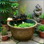 18L 户外园林庭院大型圆形花盆,重型防锈树脂水箱,防风雨储存容器,用于园林造景,观赏装饰,庭院装饰和乡村景观设计,落地花盆,无孔,睡莲荷叶荷花种植,养鱼
