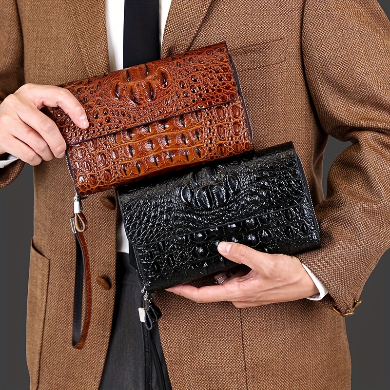 

Men's Fashion Crocodile Pattern Clutch, Business Handbag, Casual Office Clutch For Men, No Wash Care, Autumn/