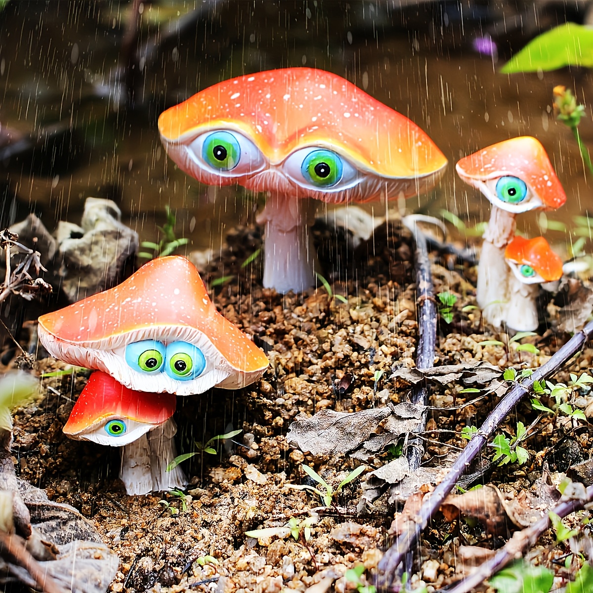 Image of Set Of 3 Mushroom Resin Crafts, Decorative Statues For Garden And Lawn, Pot Bonsai Figurines, Creatively Cute Designs, Festive Decoration Accents