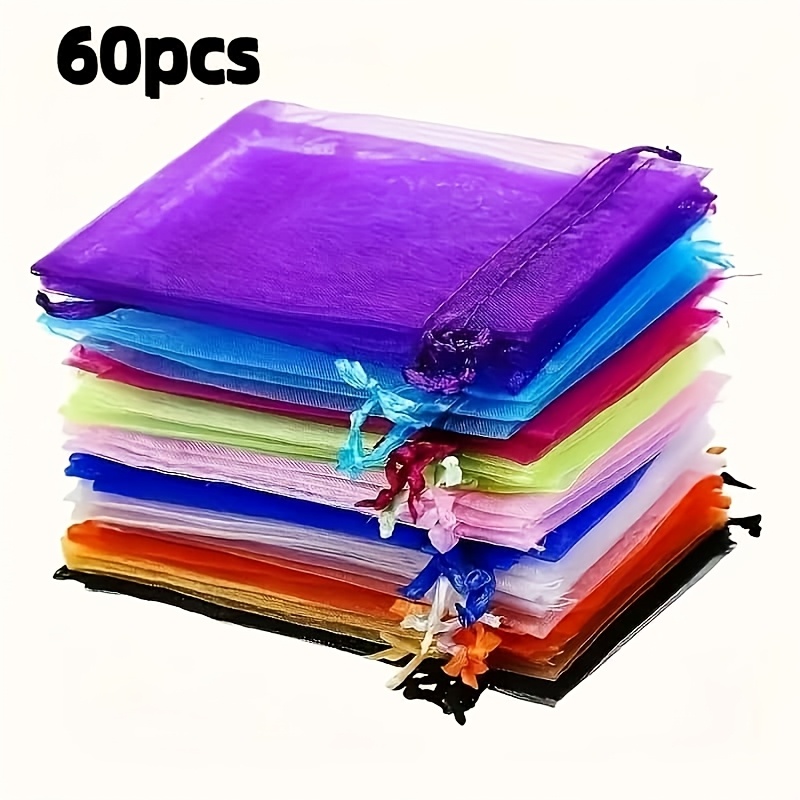 TEMU 60/120pcs 10*15cm/3.94*5.91inch Large Size Random Colors Organza Drawstring Gift Bags, Weddings, Baby Showers, Birthdays, Mother's Day,