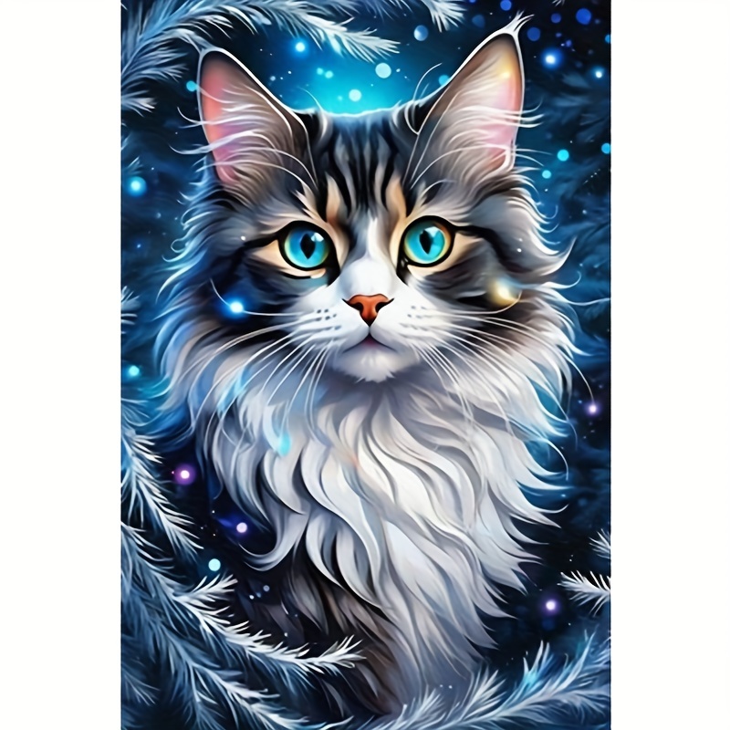 

Kit de peinture en diamant 5D pour adultes - Thème animal majestueux Chat rond plein - Œuvre d'art de canvas DIY pour décoration murale de maison, 40x60cm