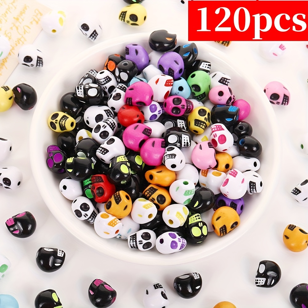 E-shop 120 Stk. 10 mm Totenkopf-Perlen, Acrylperlen. DIY-Armbänder -Halsketten, Schmuck. Dekoperlen (gemischte Farben)