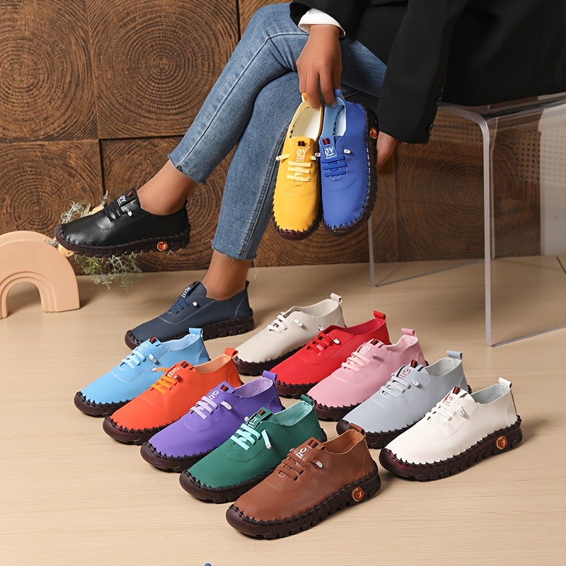 

Women's Casual Lace-up Flats, Non-slip Sole, Plain Toe, Upper/inner Material, Sole, Microfiber Insole - Comfortable And Footwear