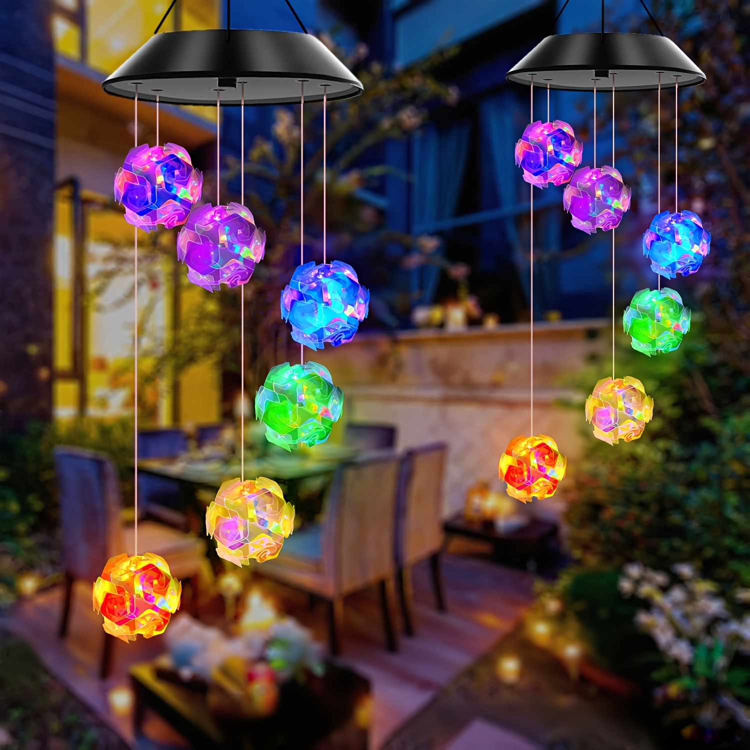 TEMU 2pcs Solar-powered 6-led Rose Wind Chimes, Rgb Romantic Wind Chime Lights, Solar Mobile Hanging Decorative Lights, Suitable For Home, Courtyard,