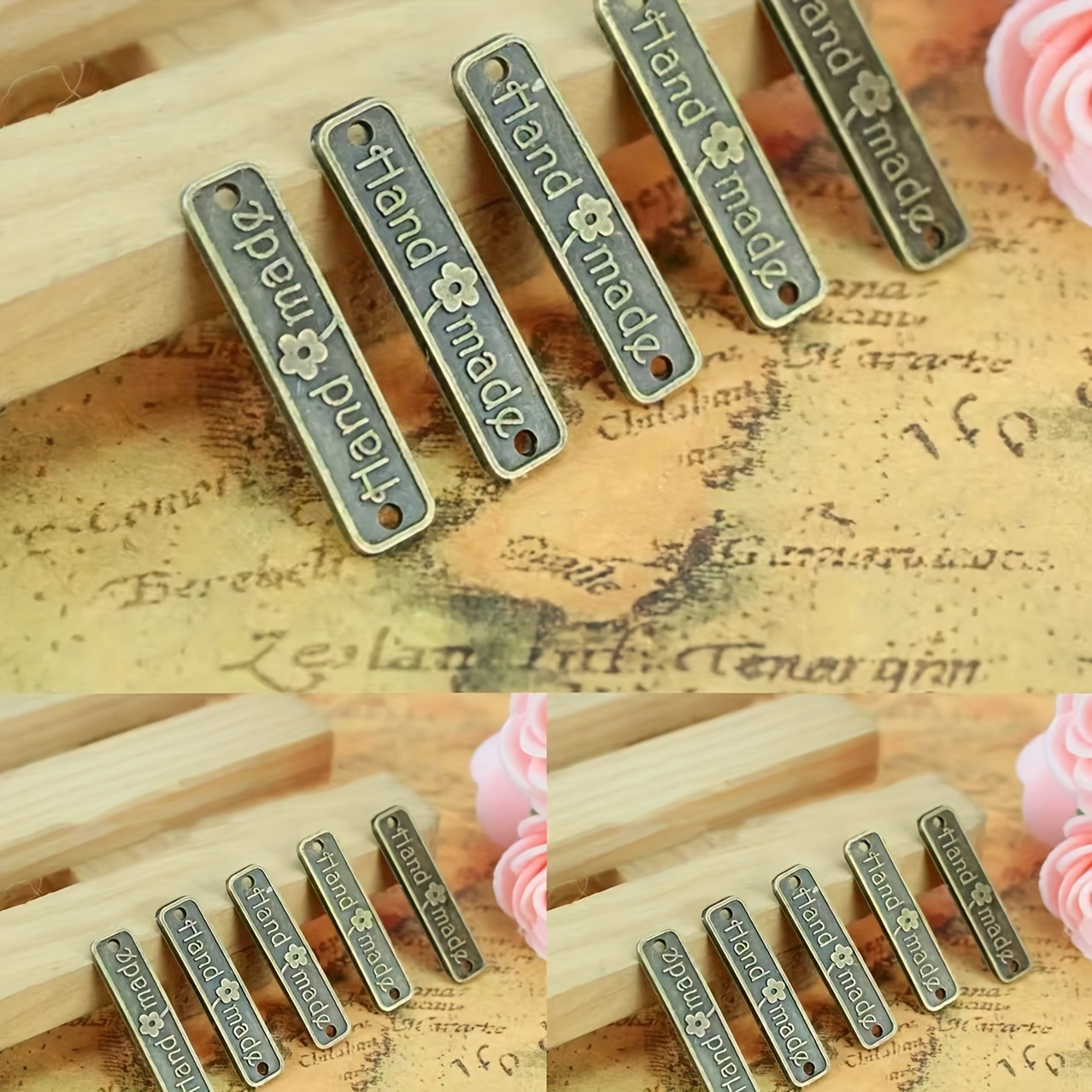 Image of 15/25pcs Vintage Metal Handmade Tags - Sewing Additions For Women's Bags & Garments, Craft Decoration Supplies - Metal - For Crafting Enthusiasts & Lovers - Perfect Gift For Handmade Lovers