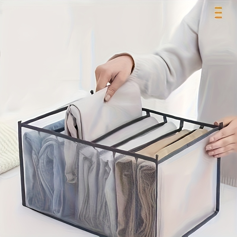 

1pc Foldable 7-grid Clothing Organizer Box With Handle - Washable Non-woven Fabric Storage For Jeans, T-shirts, Underwear - Space-saving Divider For Interior Decoration