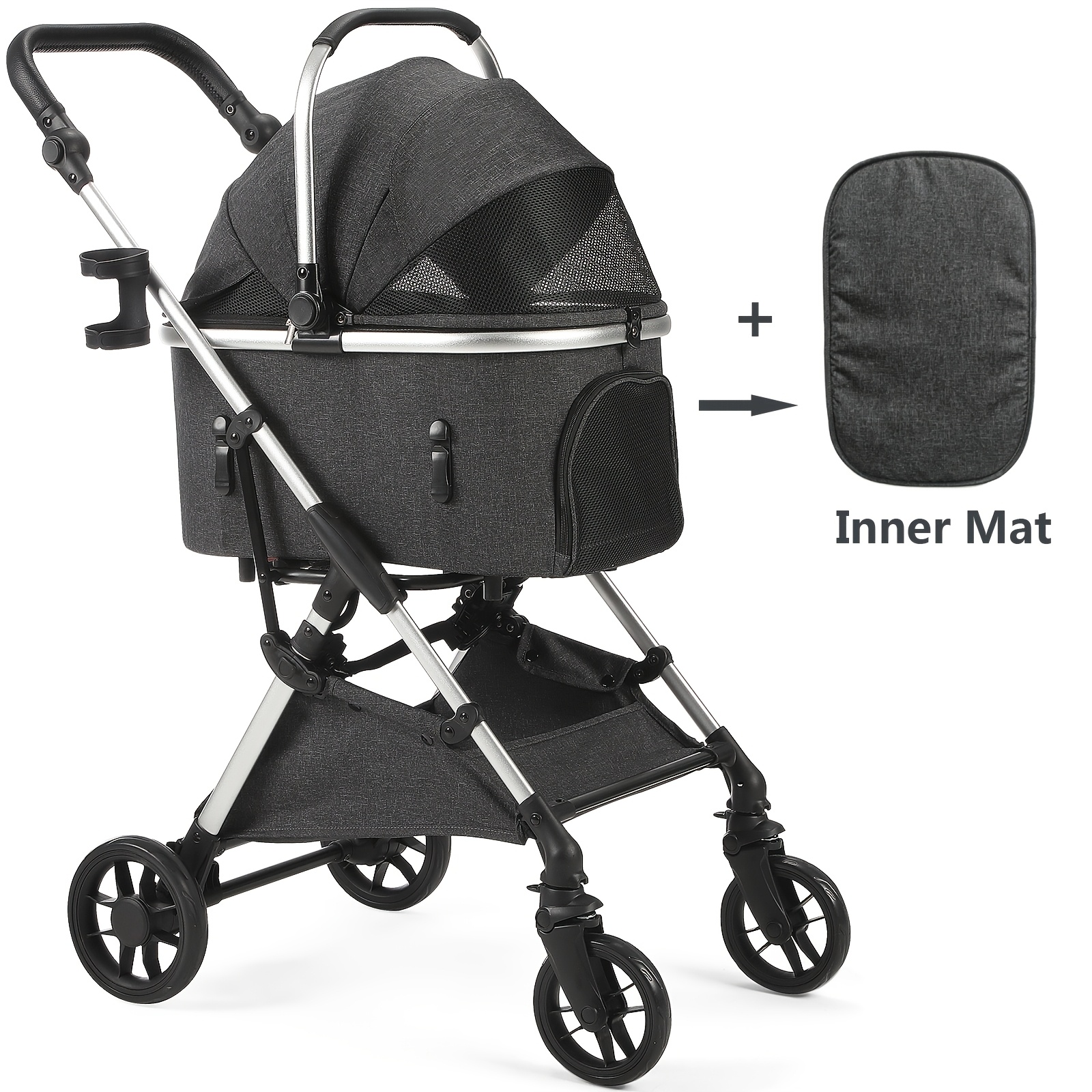 Image of Portable Lighweight Pet Stroller For Medium Dogs, Smooth-ride Dog Stroller With Detachable Carrier, Rubber Wheels, Car Seat Combo 4-in-1, Quick-folding And Assembly, For Senior