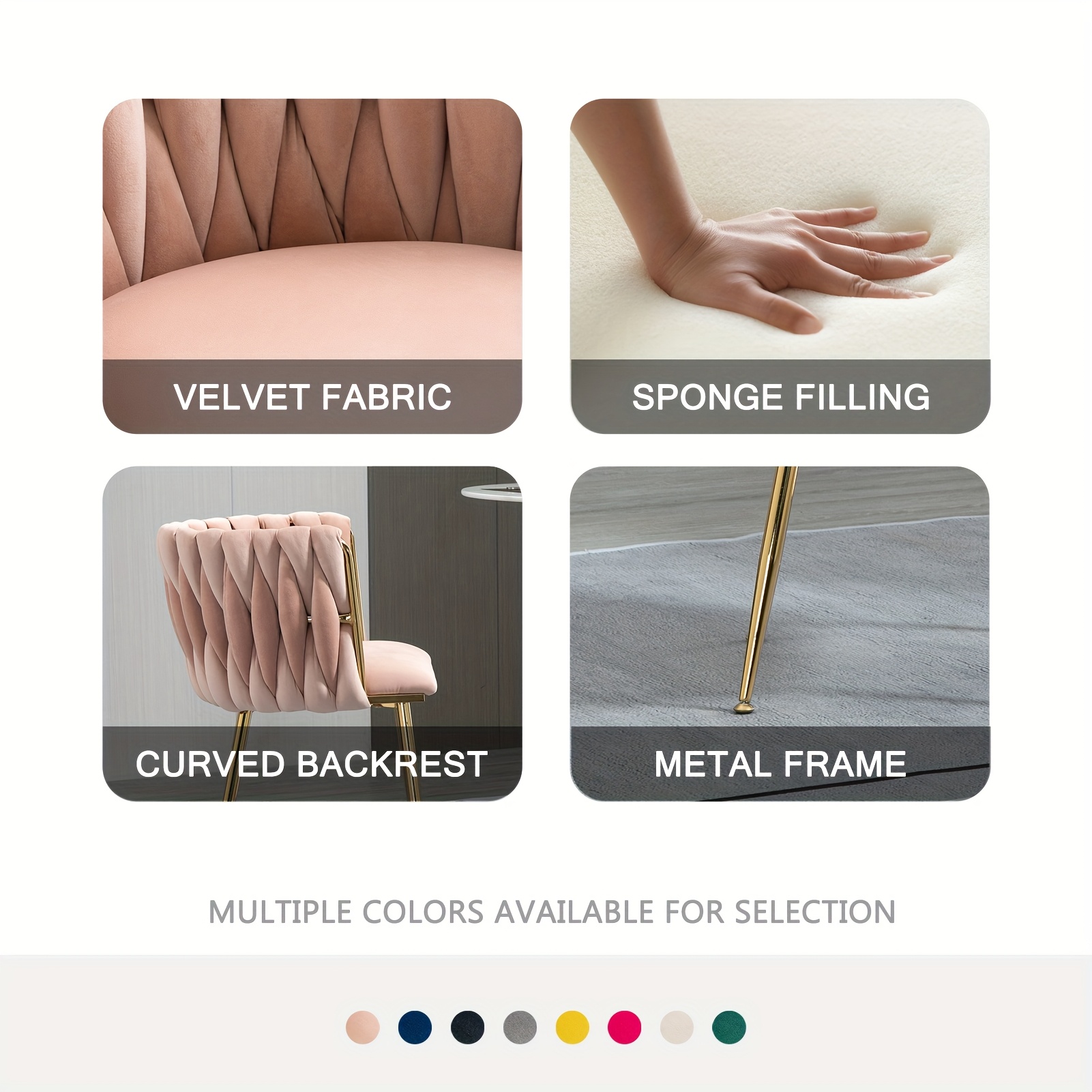 Velvet Dining Chairs Set Of 2, Accent Chairs With Golden Metal Legs, Woven Upholstered Dining Chairs For Living Room/Bedroom/Kitchen