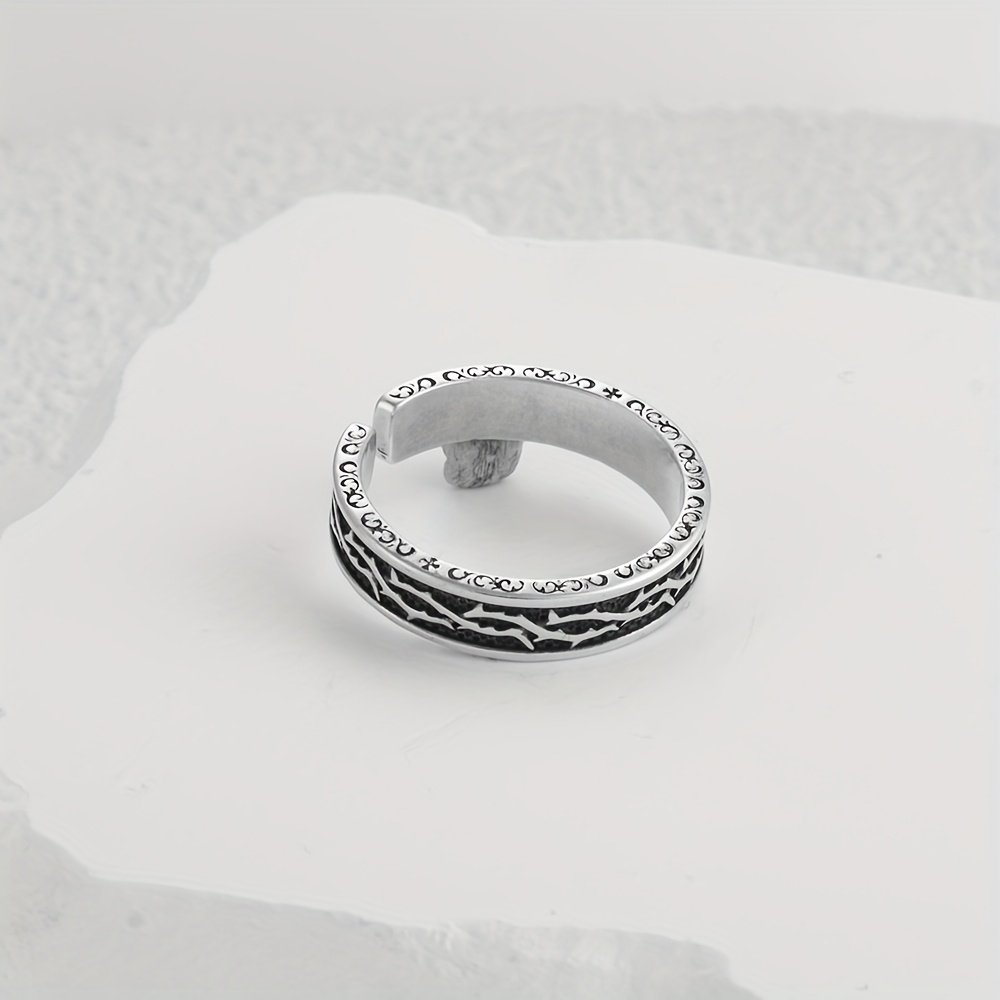 Vintage Distressed Striped Ring, Adjustable Size, Trendy Design