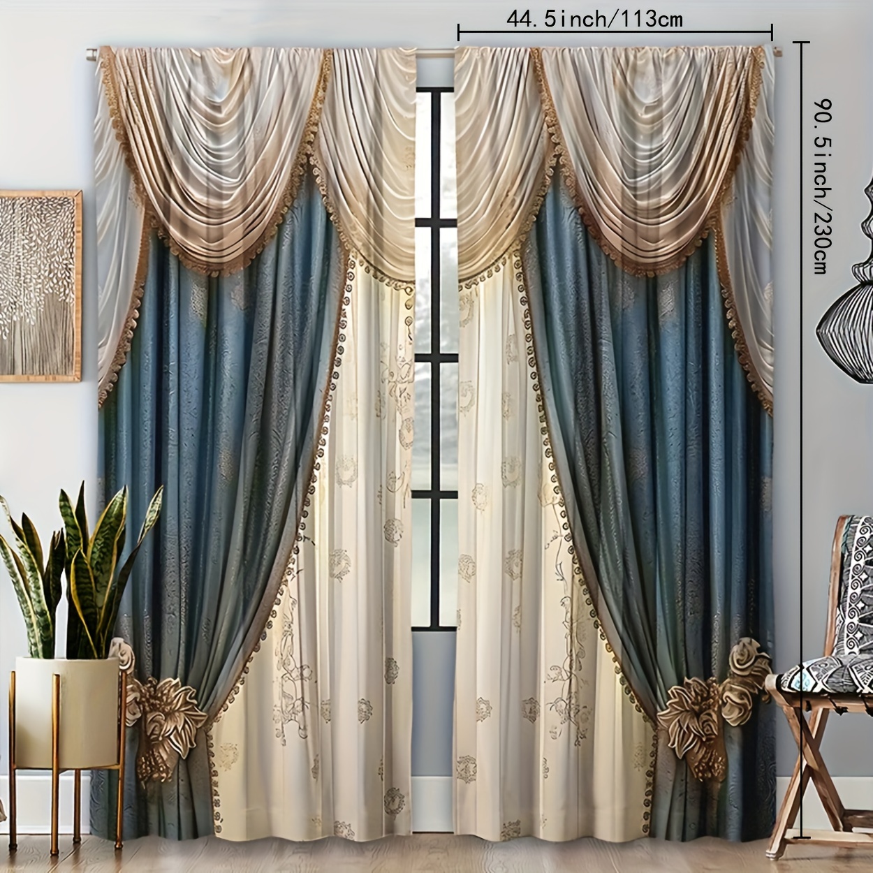 TEMU 2pcs Vintage Filtering Curtains, Rod Pocket Suitable For Living Room Bedroom Study Home Decoration Curtains