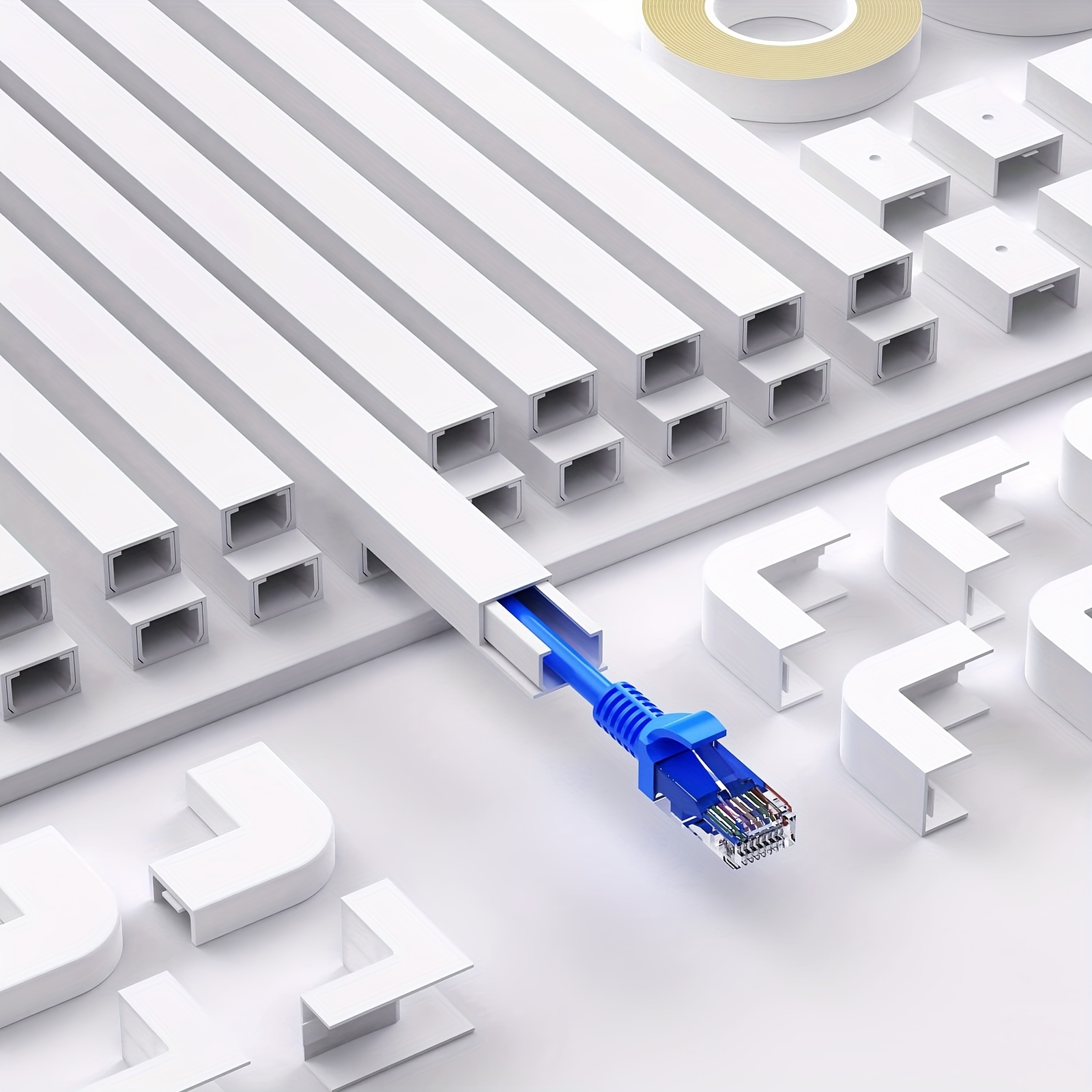 283in Paintable PVC Cord Hider, One-Cord Cable Concealer Kit-Max 2 Small Cords-White Cable Raceway For Home & Office (W0.59in H0.4in)