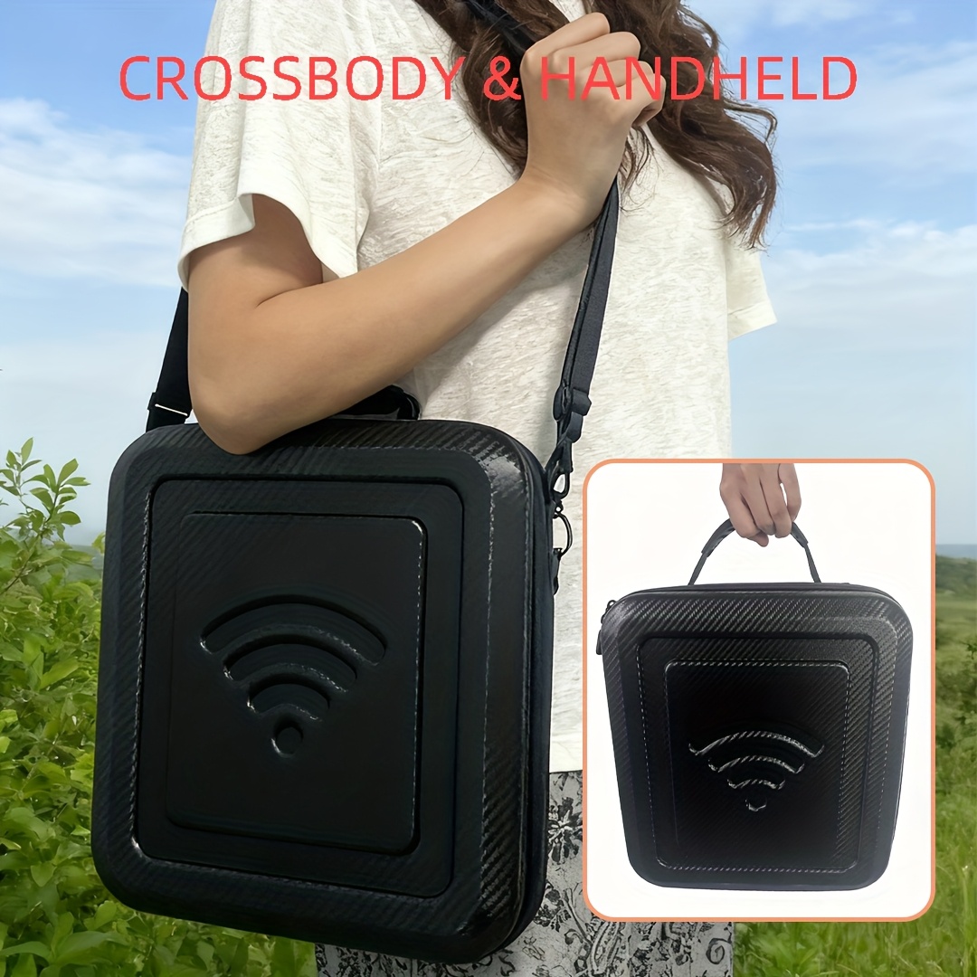 Étui Mini Router Starlink avec Sangle Détachable et Fenêtre Indicateur de Signal - Coque PVC Antichoc Robuste, Compatible Verrou pour Terminal Starlink, Porte-Bagage de 13 Pouces Pratique pour Camping-Car, Bateau, Voiture et Utilisation en Extérieur (Noir)