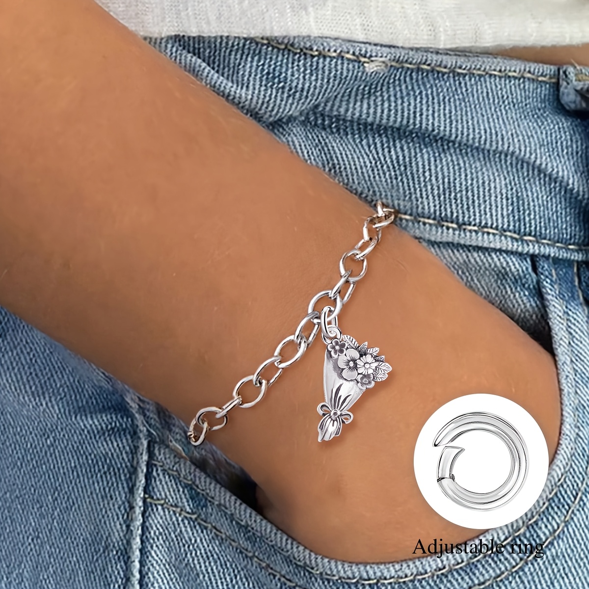 Women's 925 Silver Bouquet DIY Vintage Pendant, Gift for Her