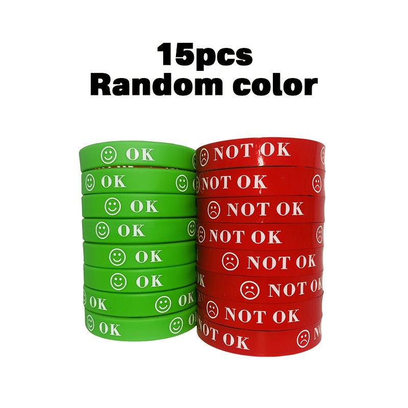 E-shop Geschenk für Sie/Ihn 15 Stück OK Oder NICHT OK Emotionale Ausdrucks-Armbänder, doppelseitige, farbenfrohe Silikon-Armbänder mit einem modischen,