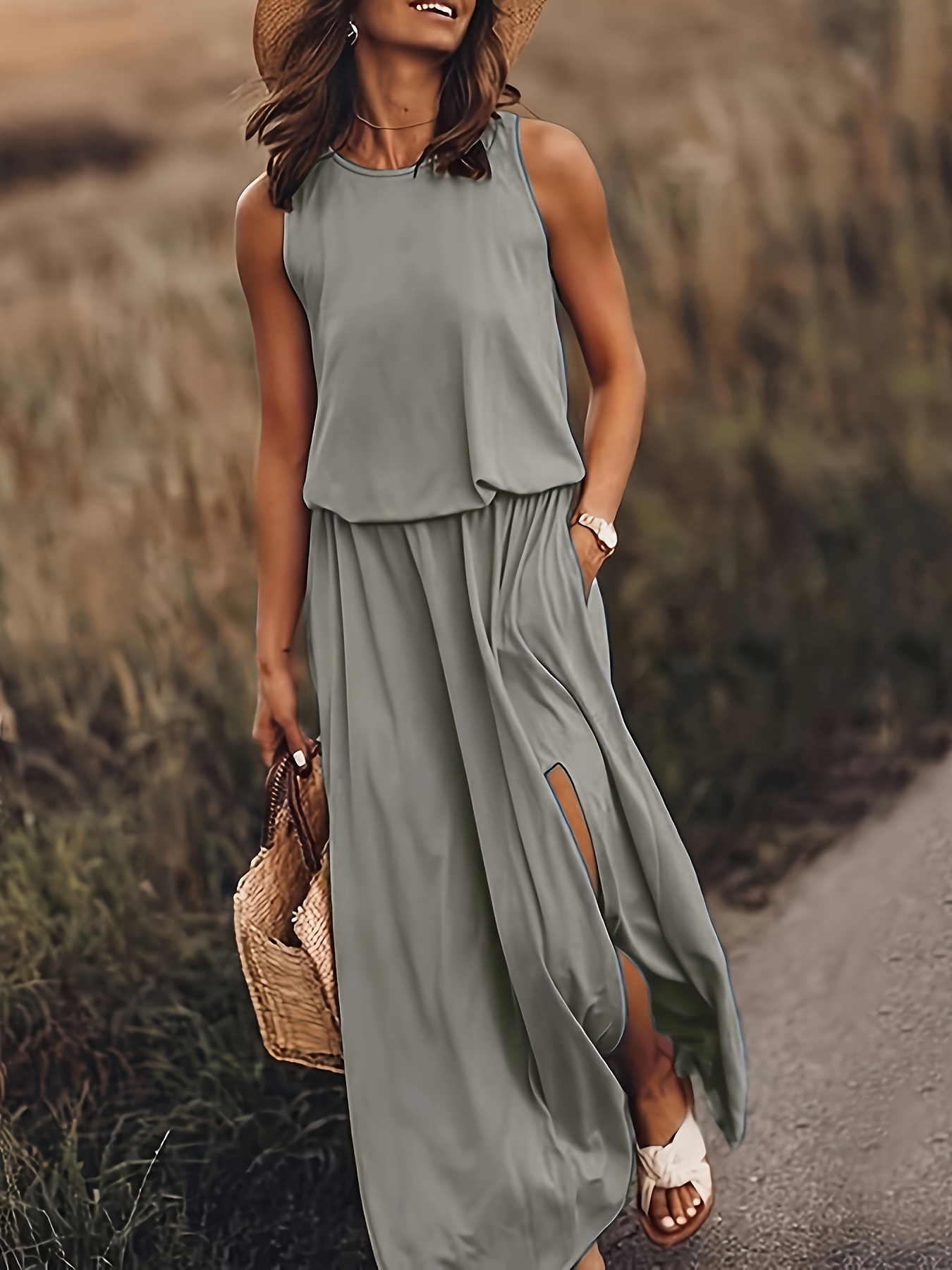 white christmas dresses Charcoal Maxi Dress with Pockets main image 0