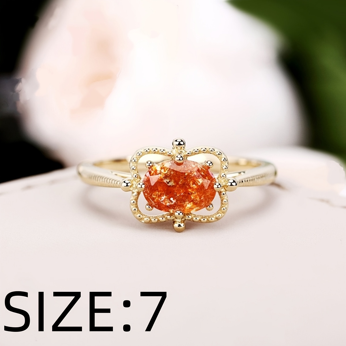 Retro Copper Inlaid Zirconia Orange Ring for Daily Wear