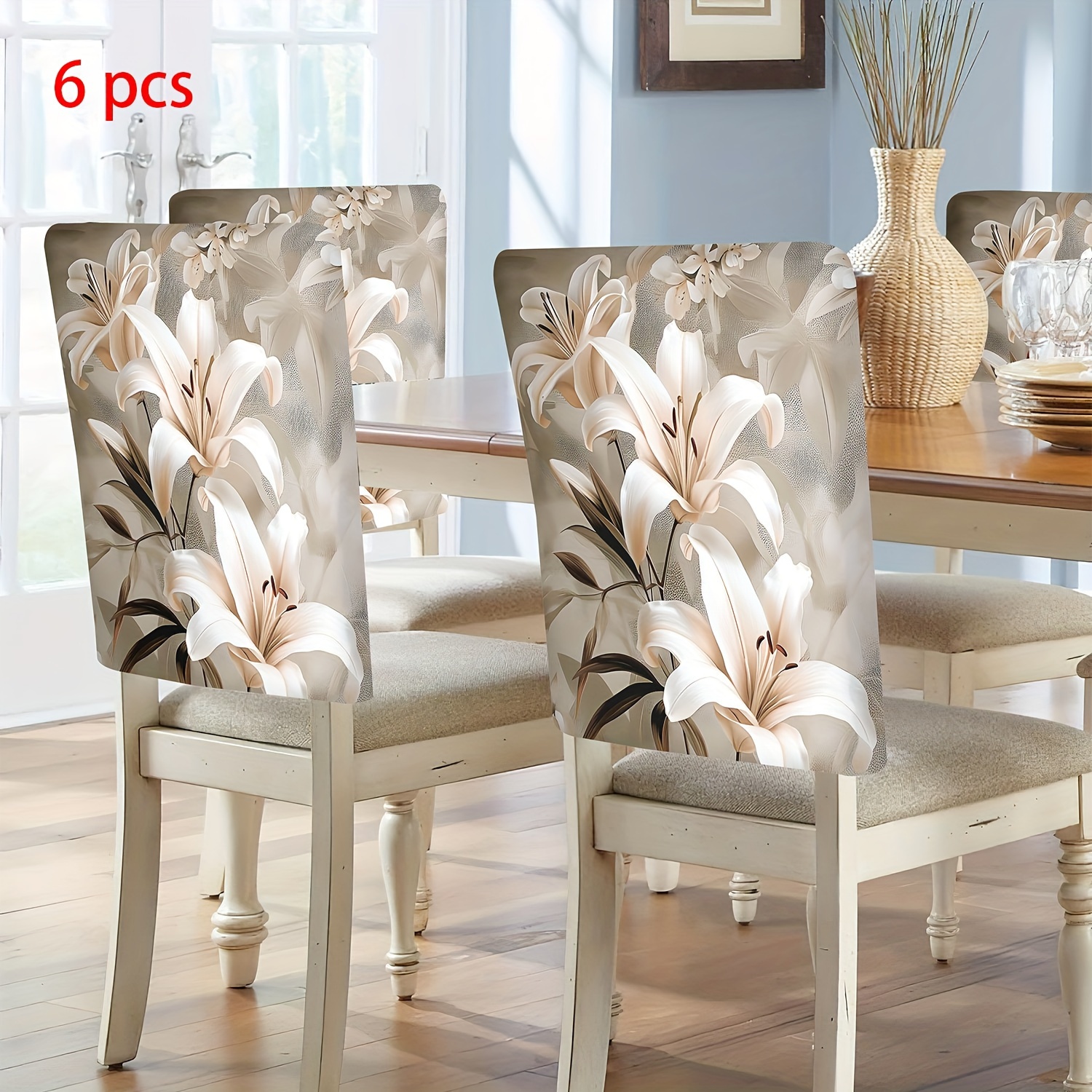 TEMU Set /6 pezzi, coprisedie freschi ed eleganti con stampa corta in peluche, rimovibili e lavabili, adatti per ristoranti, hotel, cerimonie e