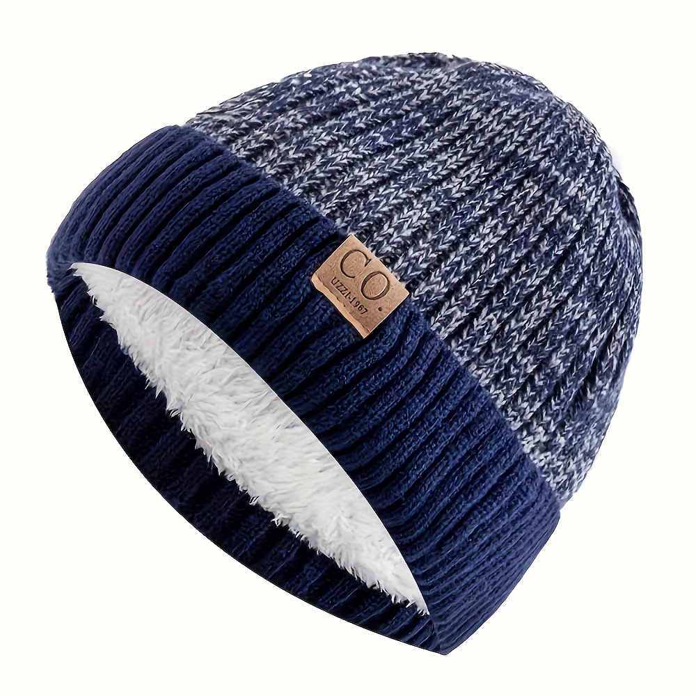 

Cozy Knit Beanie With Letter Patch - Fleece-lined, Ear Protection For Men | Fall & Winter, Warm Fleece Beanie