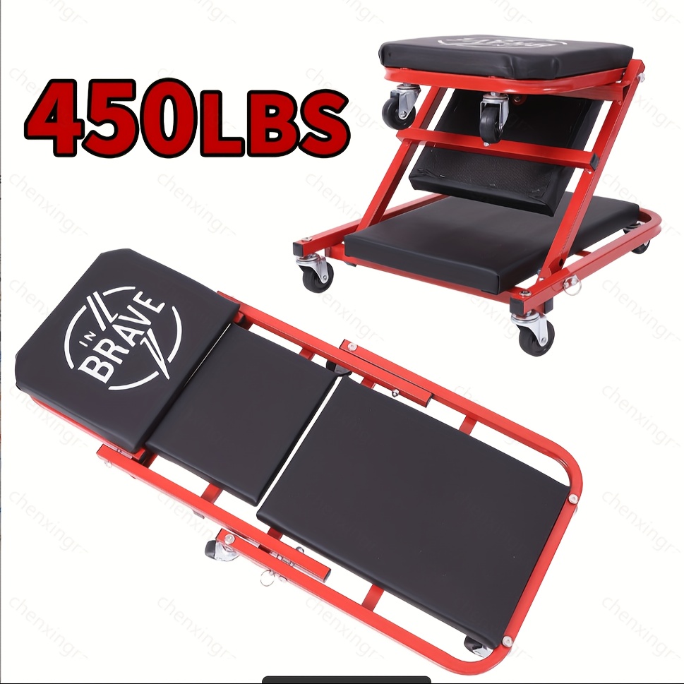 TEMU Mechanic Roller Track Cart, Double Tool Tray Rolling Track Cart For Garage Workshop Auto Repair, Repair Car, Motorcycle, Bicycle 40 Inch Lightweight Mechanic Hand Cart, Black, Red