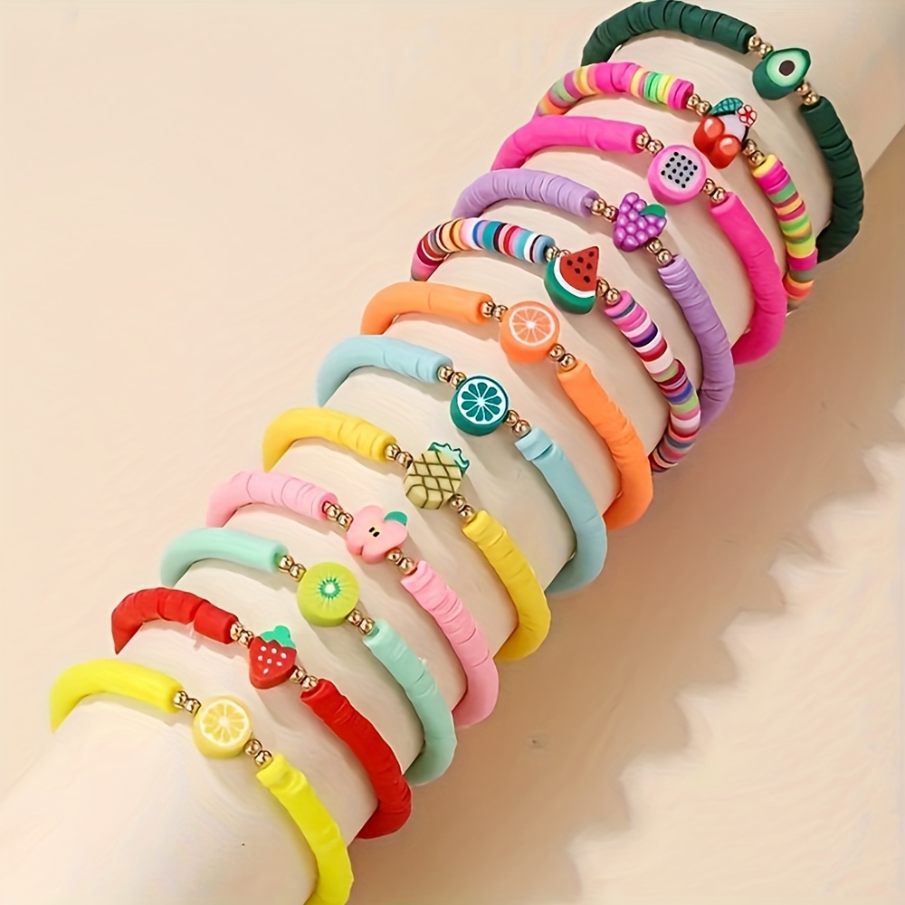 

12pcs Fashion And Delicate Polyester Clay Beads Bracelets, Versatile And Easy-to-wear, Combine Well With Any Outfit