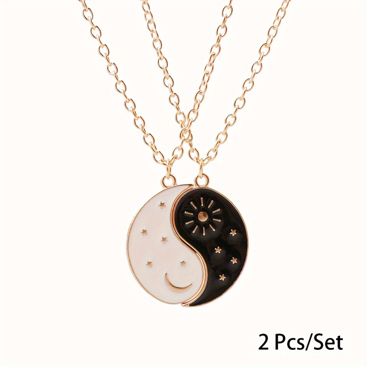 2pcs Best Friends Tai Chi Pendant Necklace Set, Adjustable