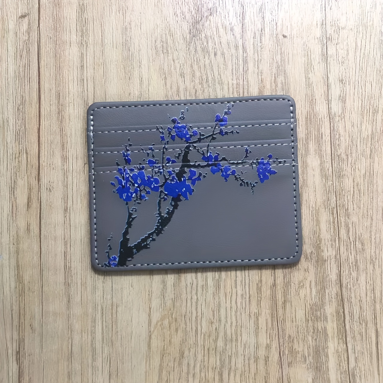 

2024 New Minimalist Slim Blue Flowers Pattern Wallet, Classic Textured Credit Card Holder