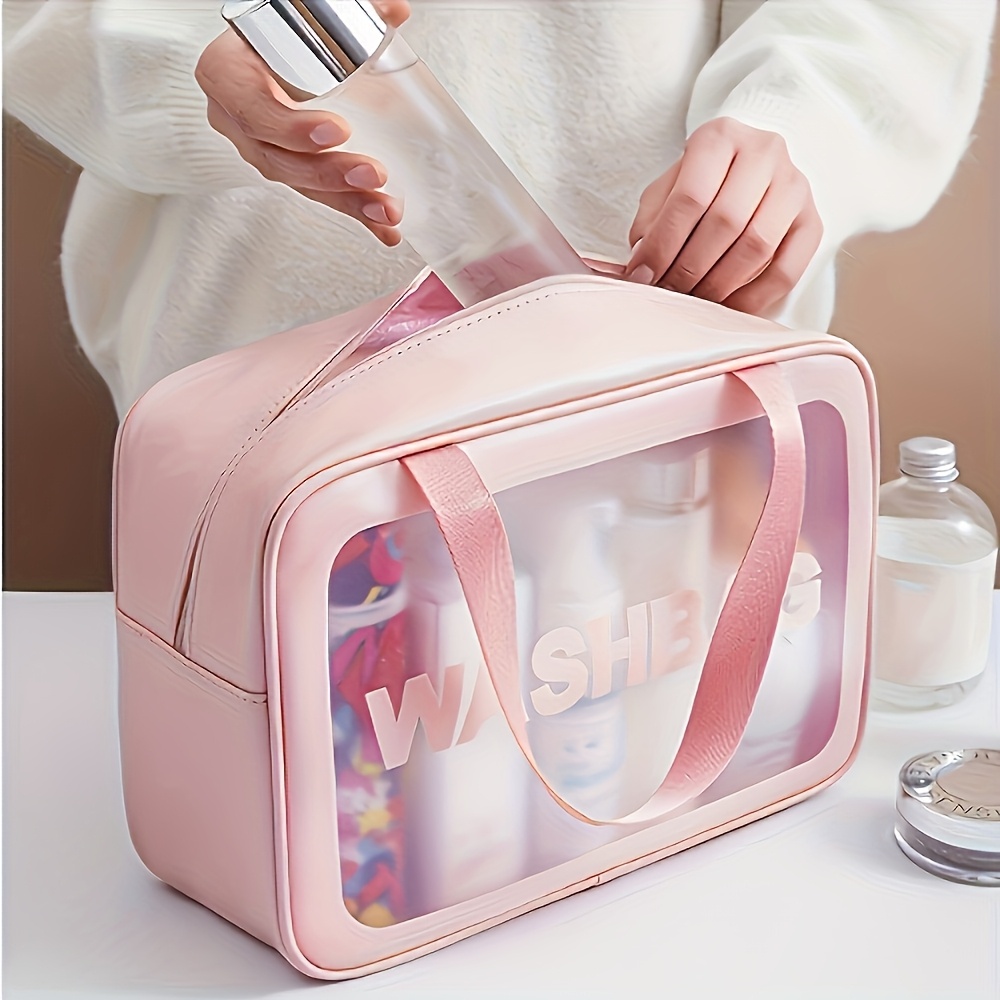 

Large Capacity Toiletry Bag, Transparent Pvc, Unscented, Portable Travel Cosmetic Organizer With Clear Window, For Toiletries And Accessories