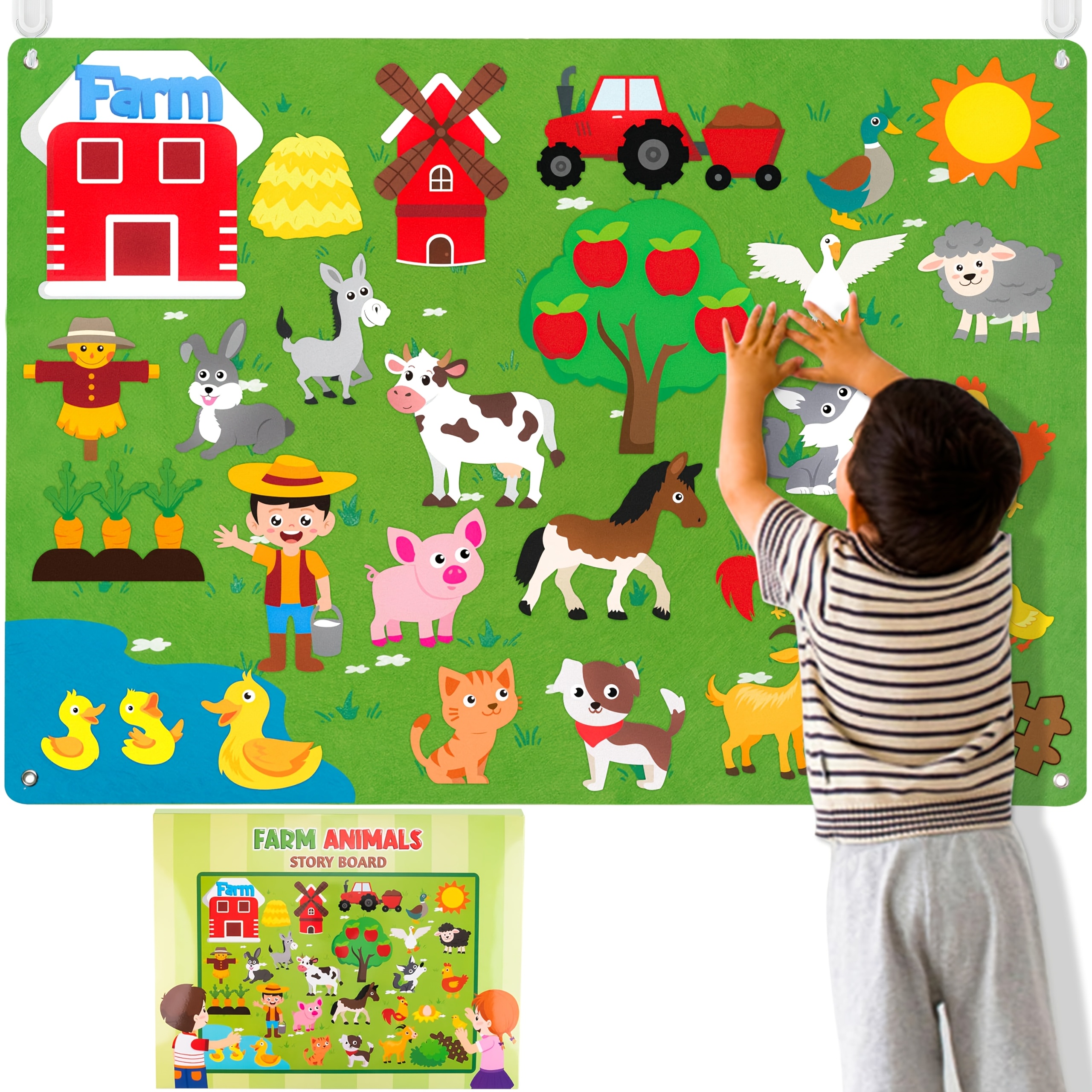 38pcs farm animals felt board set 3 5ft preschool farm theme barn livestock early learning interactive play set for kids Product details 0