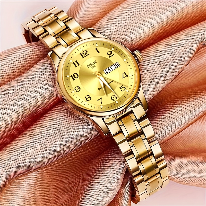 DEBLVE Women'S Ultra-Thin Stainless Steel Quartz Watch - Stylish, Lightweight, IPX7 with Calendar, Luminous Day Display, and Stainless Steel Band - Perfect for Casual Wear, DEBLVE