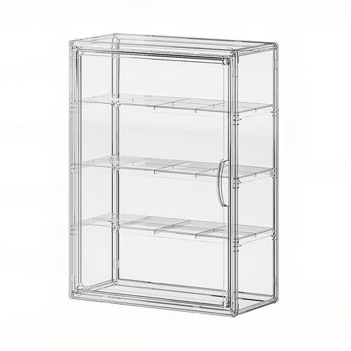 4 tiers wall mounted acrylic display case clear figure display with 3 adjustable dividers magnetic door dust proof large collectibles storage shelf