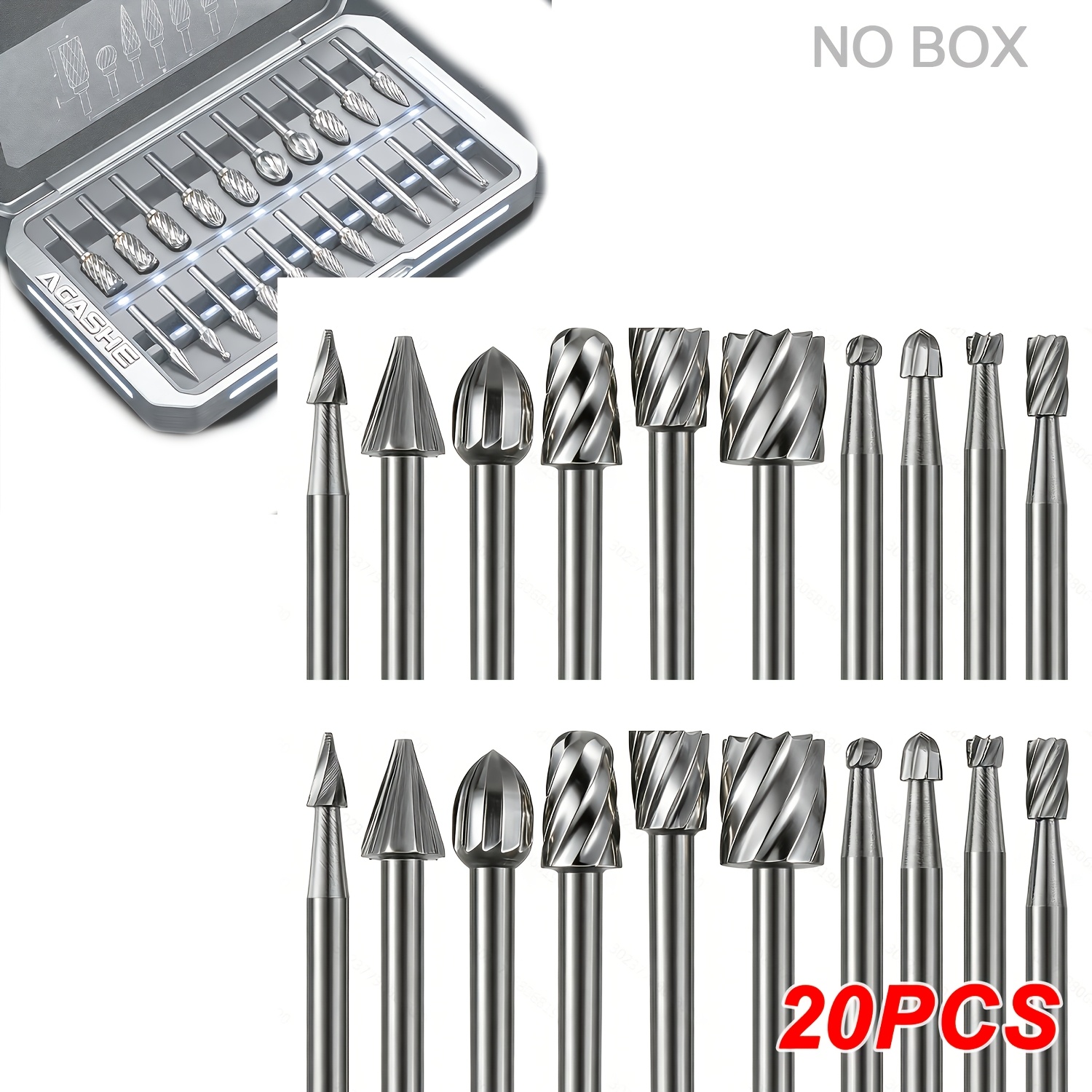 Image of 20pcs Rotary Burr Set, Single- Cutting Planer Heads, Woodworking Engraving Tools For Grinding, Polishing, Carving Wood, Metal, Stone, Fit Electric Drill, Durable Milling Cutter Heads