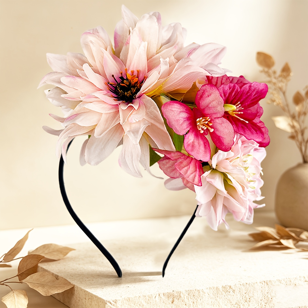 TEMU New Realistic Oversized 3d Carnation Headband, Artificial Carnation Headband, Daily Vacation Music Festival Party Wear Women's Decoration