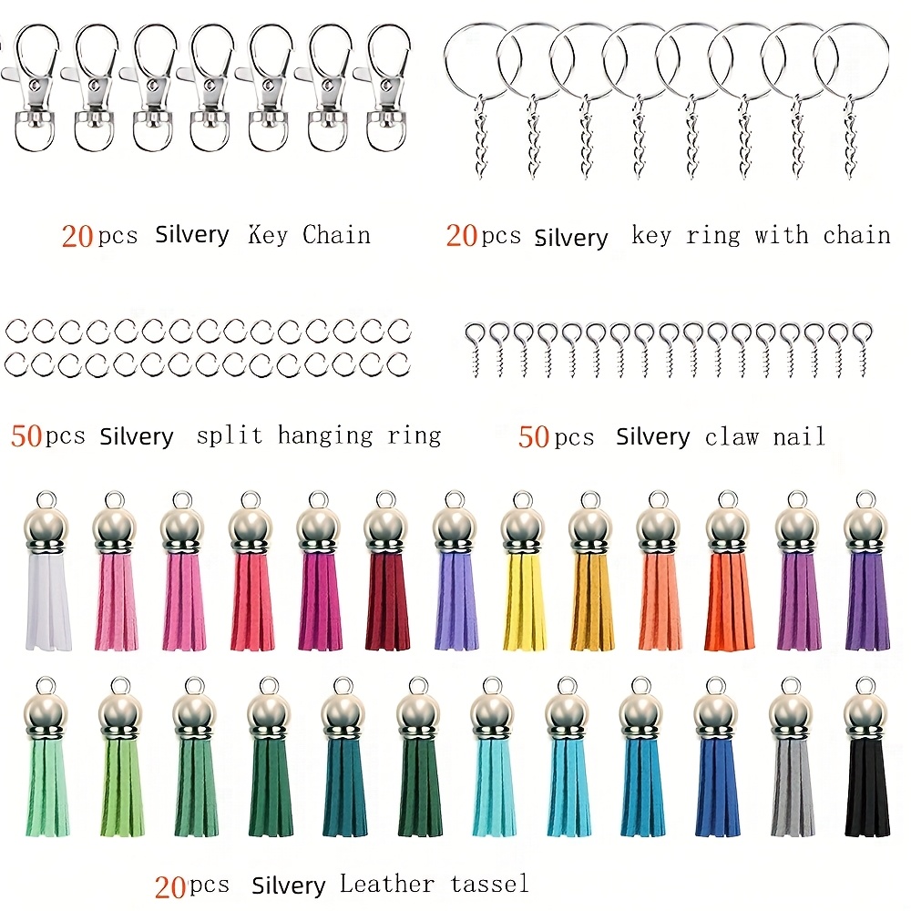 TEMU Set Of 160pcs Including Key Rings, Jump Rings, Pendants, And Leather Tassels For Crafting Jewelry And Decorative Art Projects.