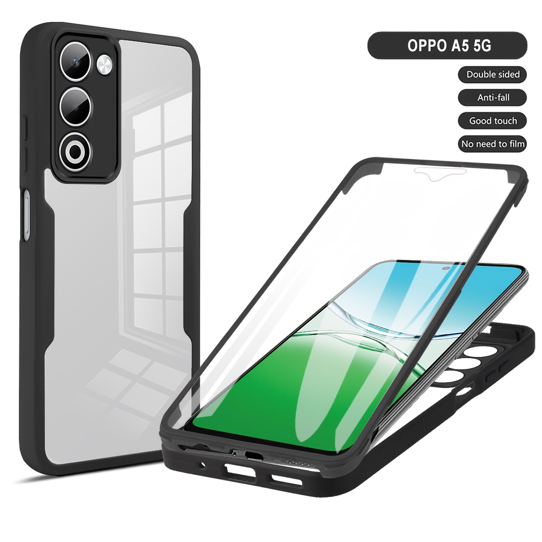 TEMU Phone Case - A Transparent Protective Case For The For Oppo A5 5g, Featuring A Screen Protector, Dual-layer Full-body Shockproof And Dustproof