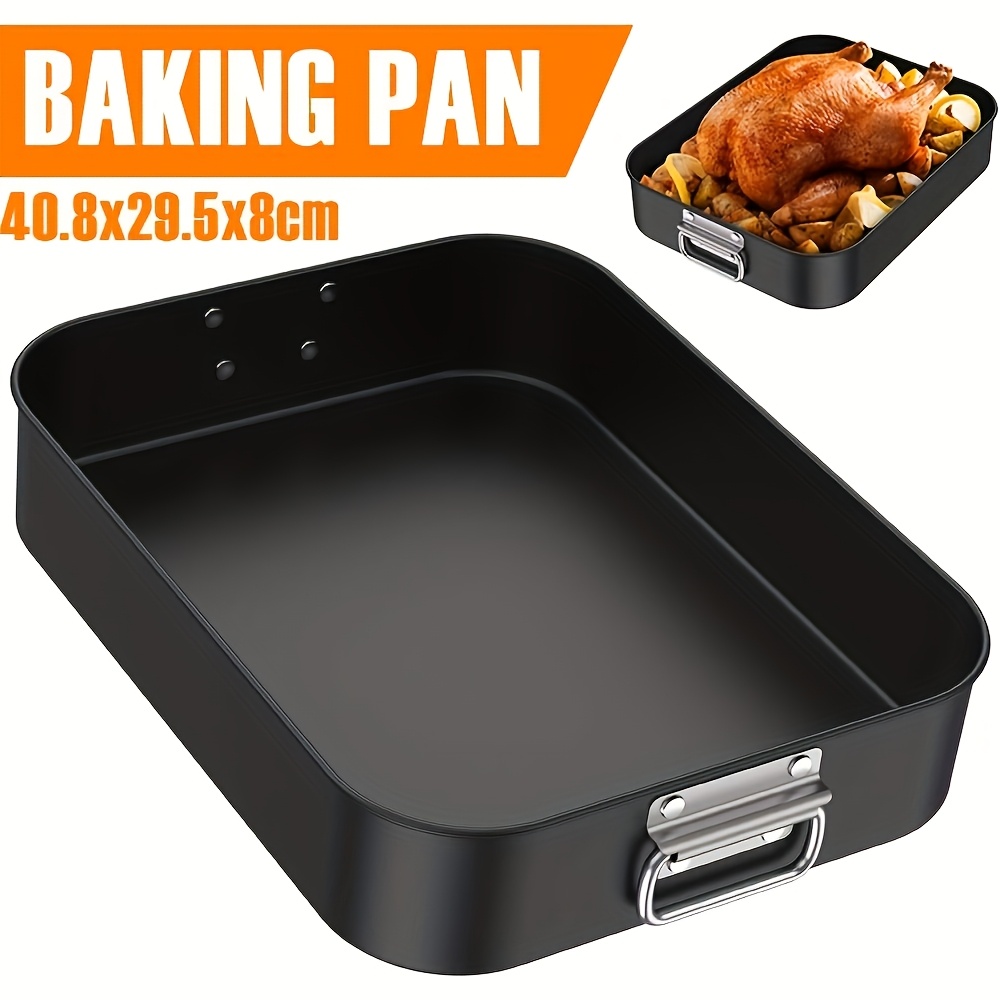 

1pc Premium Carbon Steel Baking Pan With Stainless Steel Handles, 40.0x28.5cm - Ideal For Roasting Chicken, In Kitchen Ovens