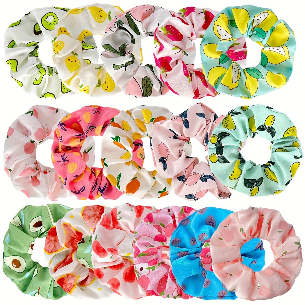 TEMU A Set Of 16 Ponytail Tie Hair Rings With Fruit Patterns For Summer S And Women, Large Hair Rings, Strawberry, , Banana Hair Bands Suitable For