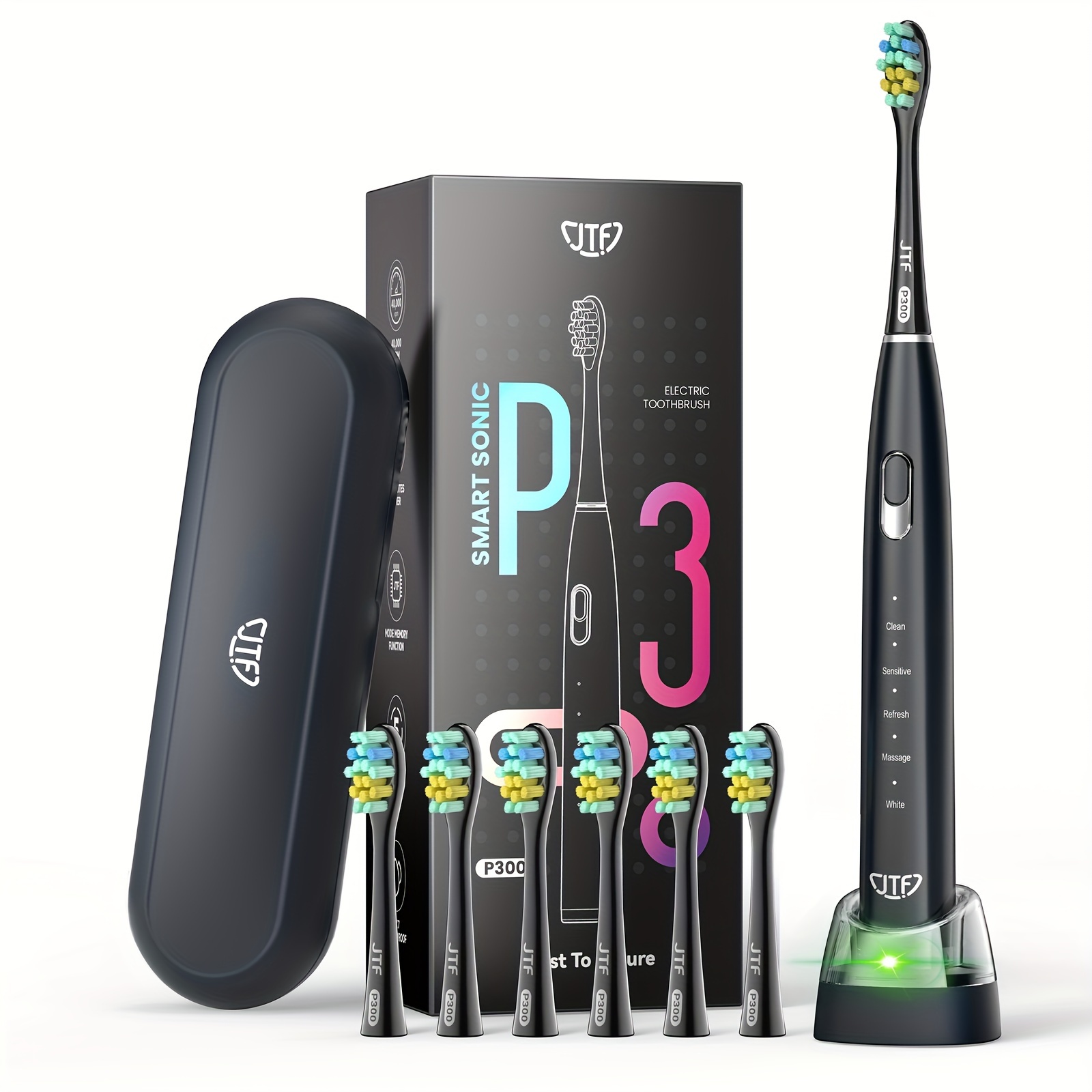 

Jtf Electric Toothbrush For Adults - Rechargeable Toothbrush With 6 Brush Heads & Travel Case, Deep Clean 5 Modes, Power Electric Toothbrush With Smart Timer