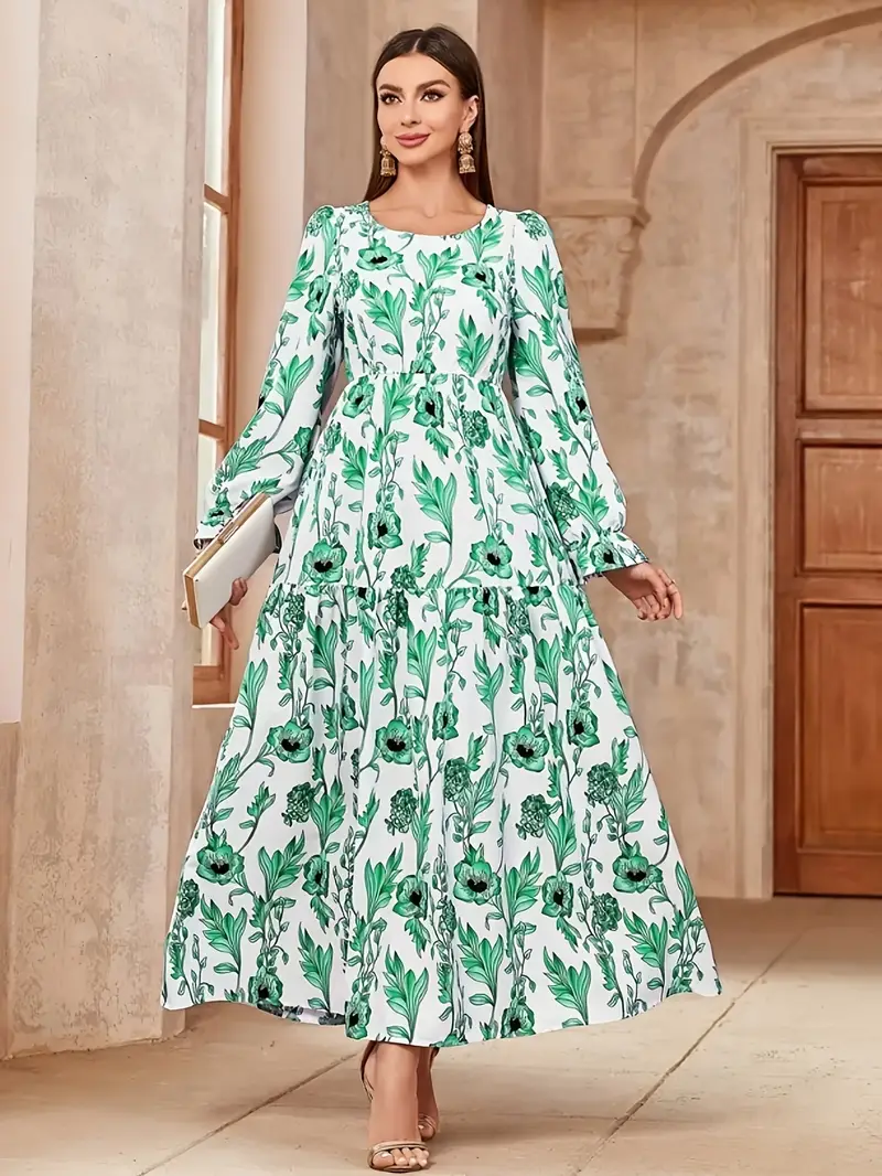 elegant long sleeved a line dress a layered hem a round neck - Temu Pakistan elegant long sleeved a line dress a layered hem a round neck - Temu Pakistan