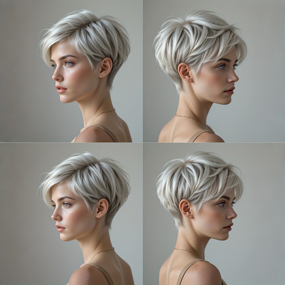 Short Gray Wig Short Straight Hair With Bangs Synthetic Wigs For Women Fashion Hair Wigs For Halloween, Christmas Party, Music Festivals