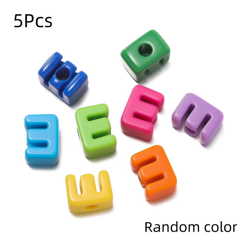 TEMU 5pcs Random Color Acrylic Large Hole Letter Bead Spacer For Making Necklace Bracelets Phone Decorative Chain Loose Beads, Jewelry Additions