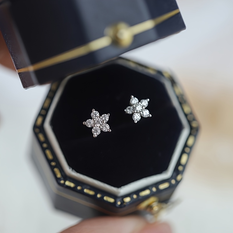 925 Silvery Plum Blossom Zirconia Earrings