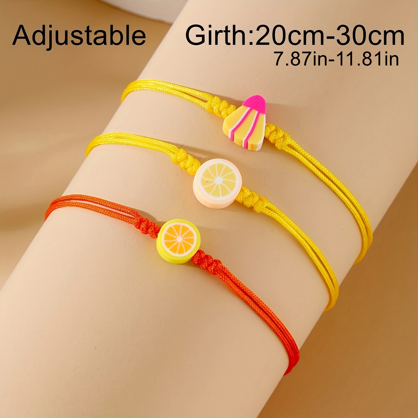 3pcs Women's Braided Bracelet Set with Adjustable Grapefruit